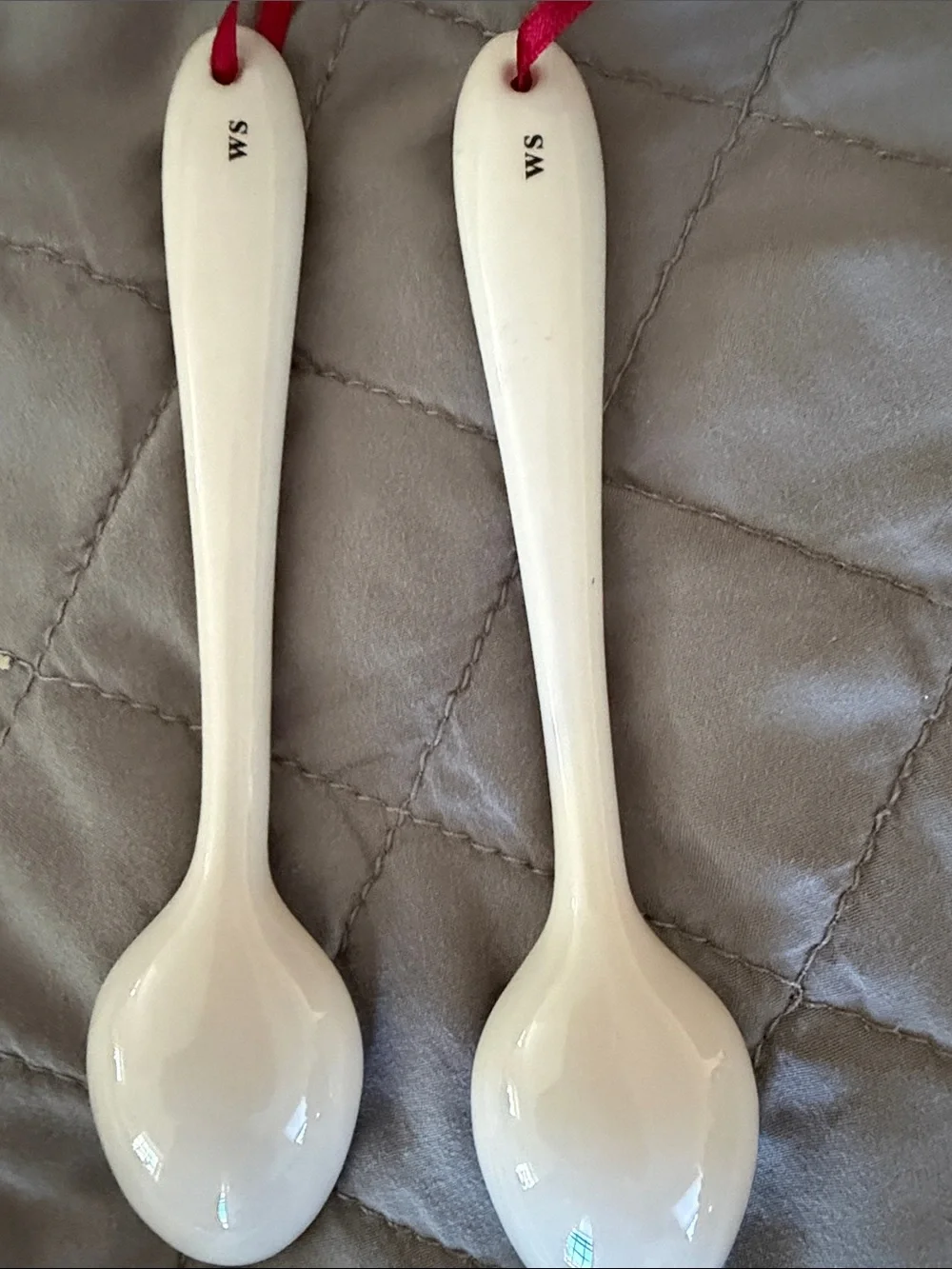 Festive Ceramic Snowman Spoons with Red Ribbon - Set of 5